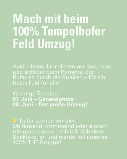Mach mit beim 100% Tempelhofer Feld Umzug!