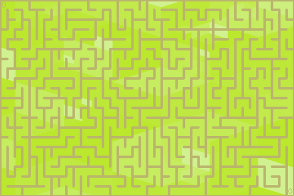 A colorful autogenerated maze. Picture generation details: screen height: 937, screen width: 1405, primary background color #BBE72D, primary line color: #BAB56D, using gradient mask mask34.png, gradient background color #D1F191, square: 16, width: 7, radiusB: 3, radiusW: 3, effect: 9