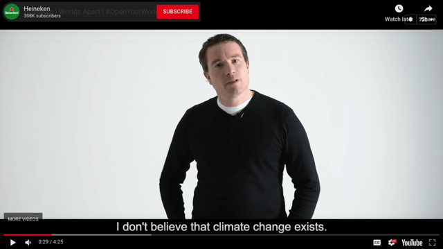 Bringing people together across divides: screenshot from the YouTube video "This New Heineken Ad is Briliant #OpenYourWorld"