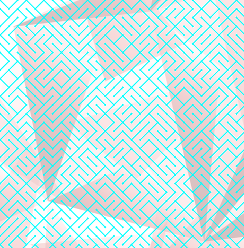 A colorful maze, generated using the 10print method. Picture generation details: screen height: 852, screen width: 836, primary background color #0000FF, primary line color: #00FFFF, using gradient mask mask43.png, gradient background color #00FFFF, square: 30, width: 5, radiusB: 3, radiusW: 5, effect: 10