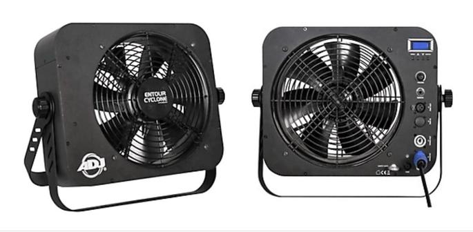 screenshot of guitarcenter page show both front and back of this DMX-controlled fan