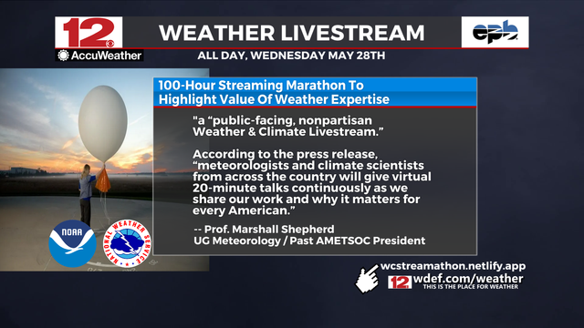Starts tomorrow. "From Wednesday, May 28th to Sunday, June 1st, join #meteorologists and #climatescientists from across the US as we share our work, and show you what makes it so vital." 

https://wcstreamathon.netlify.app/