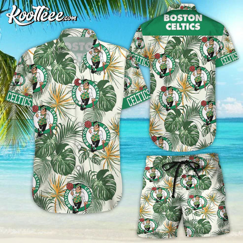 Boston Celtics Tropical Flower Short Sleeve Hawaiian Shirt Shorts
