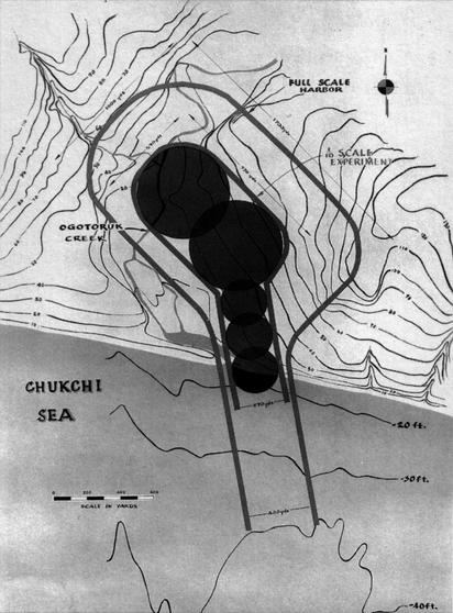 Eines der Chariot-Projekte sah die Verkettung von fünf thermonuklearen Geräten zur Schaffung des künstlichen Hafens vor.
Autor: United States Department of Energy
Lizenz: Public domain