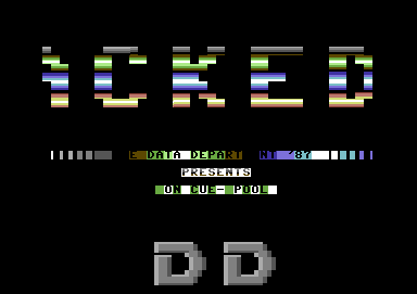 Screenshot of "On Cue" - Crack: Dynamic Duo (DD) - Published by Mastertronic Added Dimension on Commodore 64 (1987)