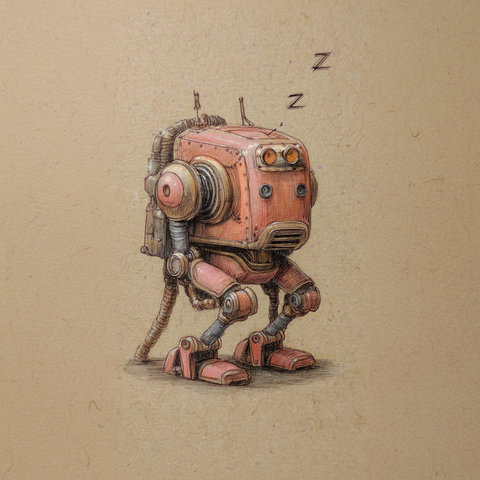 Midjourney Prompt: A drawing of an a sleeping robot, in the style of Jean-Baptiste Monge, created with colored pencils --raw --v 7
