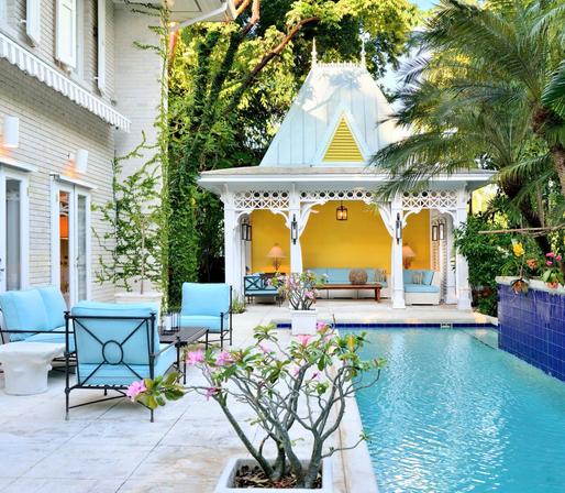 Beautiful light blue and white Victorian Cabana with gorgeous pool 