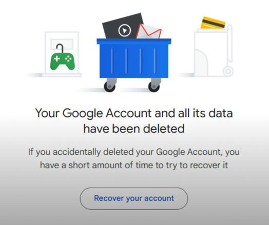 Un écran indiquant qu'un compte Google a été supprimé