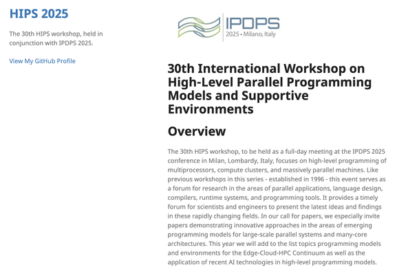 Screenshot of the HIPS 2025 workshop webpage which is linked