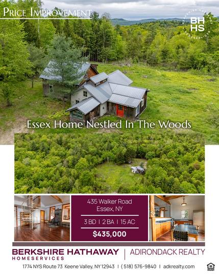 Price Improvement
Essex Home Nestled In The Woods
3 BED  |  2 BATH  |  15 ACRES  |  $435,000