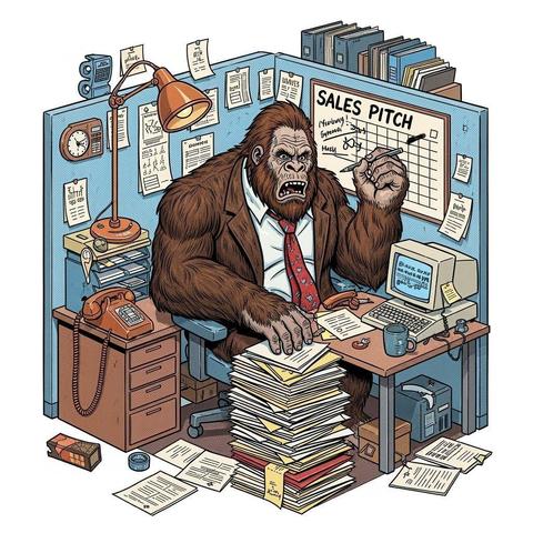 Model: Imagen 4
(1980s illustration, comic book, vector, 4k, hyper-detail, meticulous detail ) bigfoot overworked in a sales office