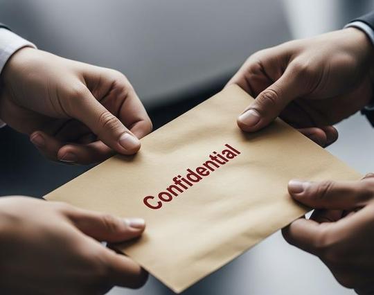 Graphic of a brown envelope changing hands created using Gemini AI by MHM in order to illustrate a piece about leaks and tip-offs