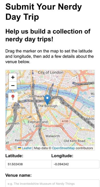 A screenshot of the form used to add venues
