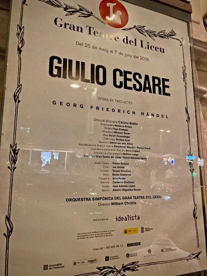 Giulio Cesare poster in front of the Liceu Opera House in Barcelona