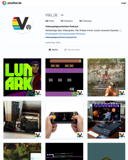Screenshot der Pixelfed-Seite von Videospielgeschichten