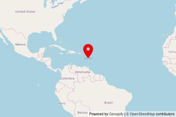 A zoomed in map showing a pin at the position of St. Alphonsus Church, Winston Lane, Roseau, Dominica