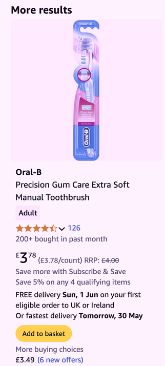 manual toothbrush but extra fine bristles £3.78 on amazon