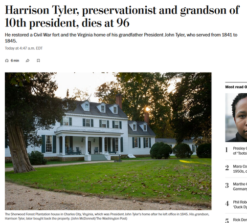 Home of President John Tyler purchased & restored by his grandson and opened to the public.