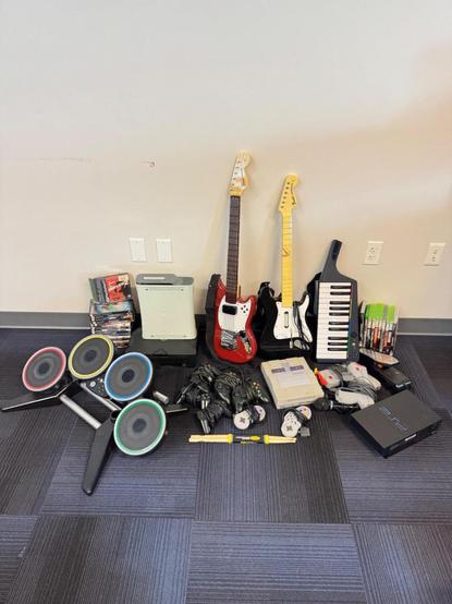 Lot # 199 - Ultimate Vintage Gaming Lot! Xbox 360/OG, PS2, Guitars, Drums + More!