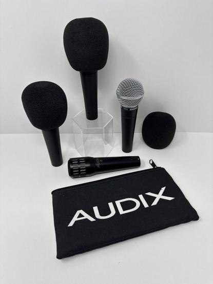 Lot # 233 - Audix i5 & Shure SM58 + 2 Foam-Covered Dynamic Mics w/ Audix Pouch