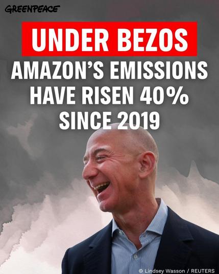 UNDER BEZ0S
AMAZON’S EMISSIONS
HAVE RISEN 40%
since 2019
