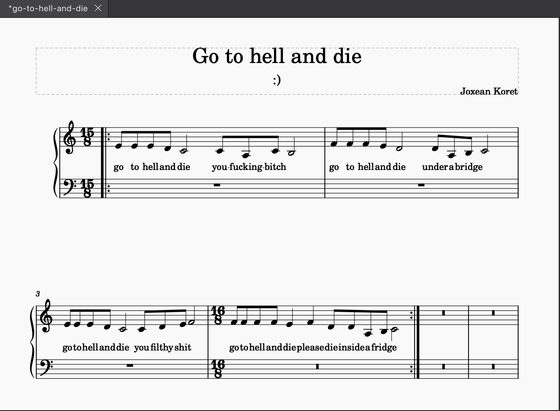 Score for a work in progress song I call "Go to hell and die"