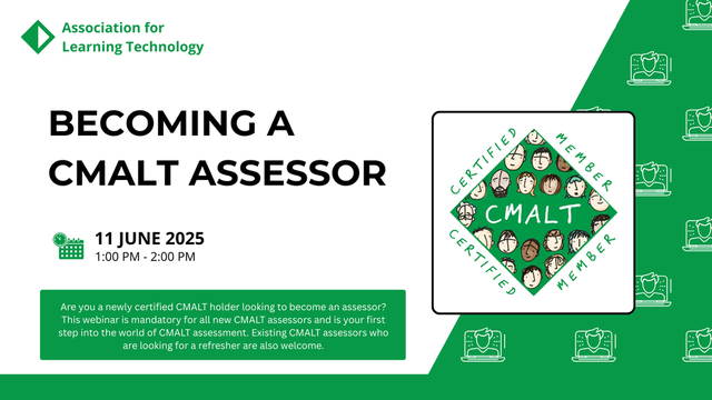 Are you a newly certified CMALT holder looking to become an assessor? This webinar is mandatory for all new CMALT assessors and is your first step into the world of CMALT assessment. Existing CMALT assessors who are looking for a refresher are also welcome.