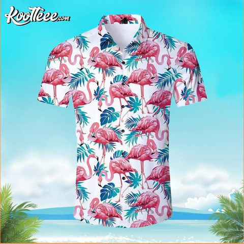 Pink Flamingo With Palm Leaf Hawaiian Shirt
