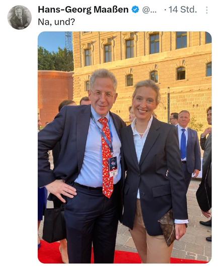 !B Post Bild von Hans-Georg Maaßen mit Alice Weidel und Text "Na, und?"