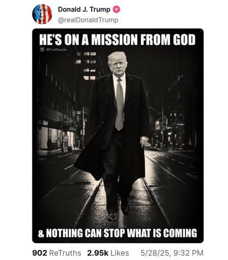 Er staat dat Trump een misie van God uitvoert en dat niets kan stoppen wat er gebeurt.
