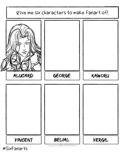Six fanarts challenge template with a sketch of Alucard from Castlevania in the first panel.