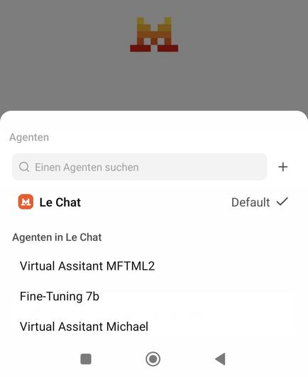 Screenshot of the Mistral AI mobile app’s Agents panel.