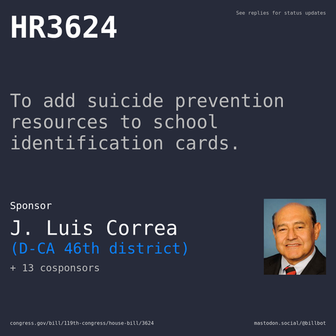 Description of HR3624, and a depiction of its sponsor, J. Luis Correa.