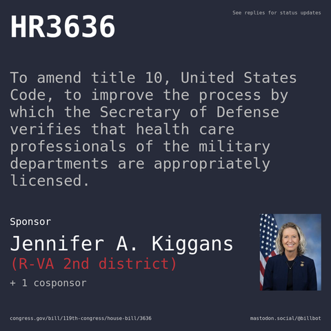 Description of HR3636, and a depiction of its sponsor, Jennifer A. Kiggans.