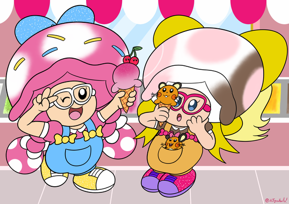 It seems that Toadette (left) has a new helper (Toadbella, right) as soft servers!
