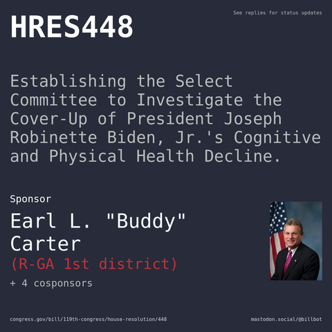Description of HRES448, and a depiction of its sponsor, Earl L. "Buddy" Carter.