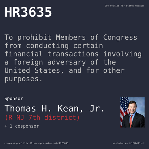 Description of HR3635, and a depiction of its sponsor, Thomas H. Kean, Jr..