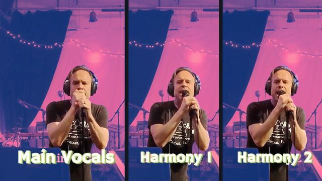 picture of person singing with headphones and mic on a stand
