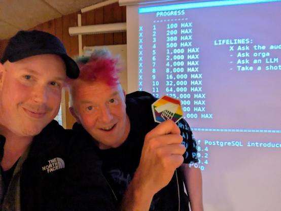 Holger and Alex winning the who wants to be a hacker millionaire event. 