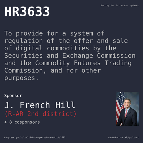 Description of HR3633, and a depiction of its sponsor, J. French Hill.