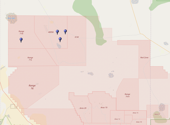 Kartierung aller Koordinaten von "Operation Roller Coaster (Atomtest)" im Testgebiet Nevada (Nevada National Security Site, NNSS)
Quelle: OpenStreetMap
Lizenz: Open Data Commons Open Database-Lizenz (ODbL)