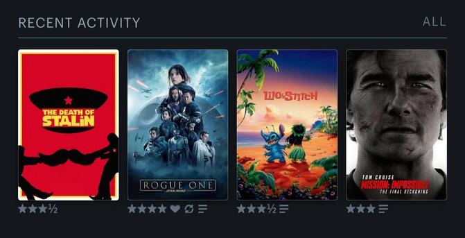 4 Filmplakate: 

- The Death of Stalin

- Rogue One 

- Lilo & Stitch 

- Mission Impossible 8 - The Final Reckoning