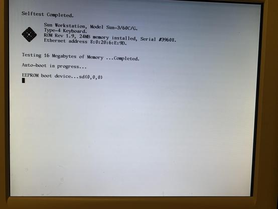 Sun 3/60 bootprom screen