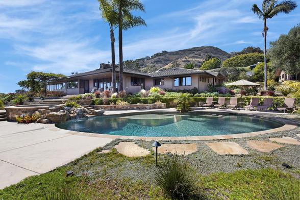mansions, house, palm trees, village, swimming pool, stones, USA, clouds, sky