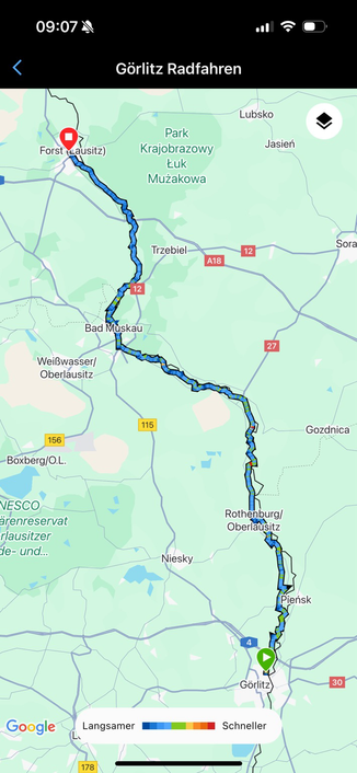 Kartenausschnitt mit gefahrener Strecke