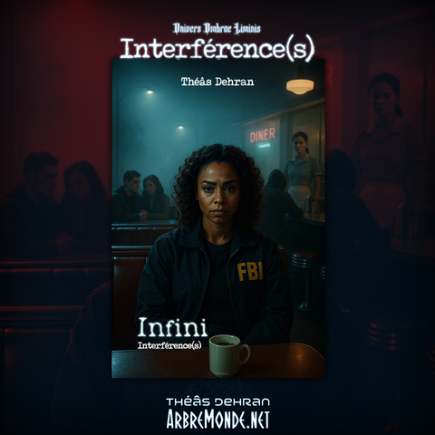 Une affiche avec une agente du FBI assise devant une tasse de café dans un Diner en pleine nuit. Le restaurant est cerné par la brume et un étrange personnage est assis au comptoir.