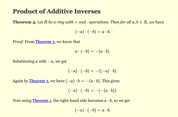 A screenshot of an article discussing the product of additive inverses