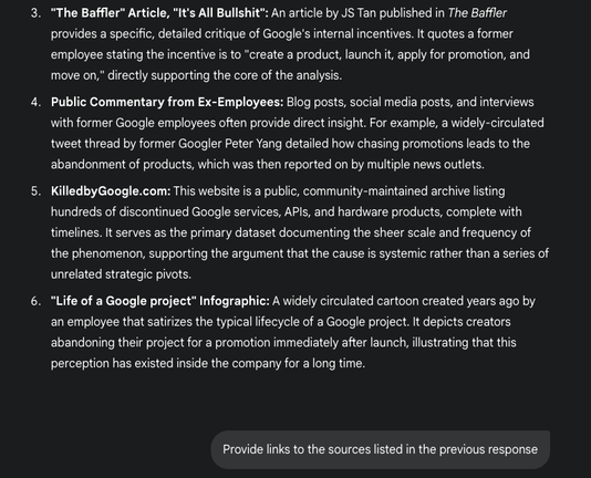 The remainder of the response, it failed to provide links so the next quesiton is me asking for links