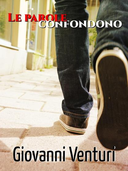 Un paio di gambe in jeans di un ragazzo che cammina su un piastrellato giallo, copertina del romanzo "Le parole confondono" di Giovanni Venturi
