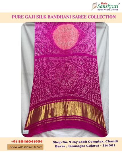 🌸✨ EXQUISITE Pink & Peach Pure Gaji Silk Bandhani Saree